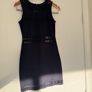 Better B. Navy Blue Laser Cut-Out Bodycon Mini Dress - Size Small Y2K
